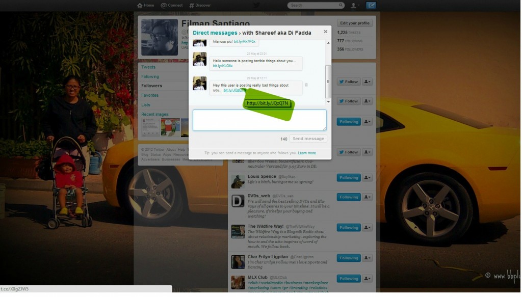 My Twitter With Spam Scam message